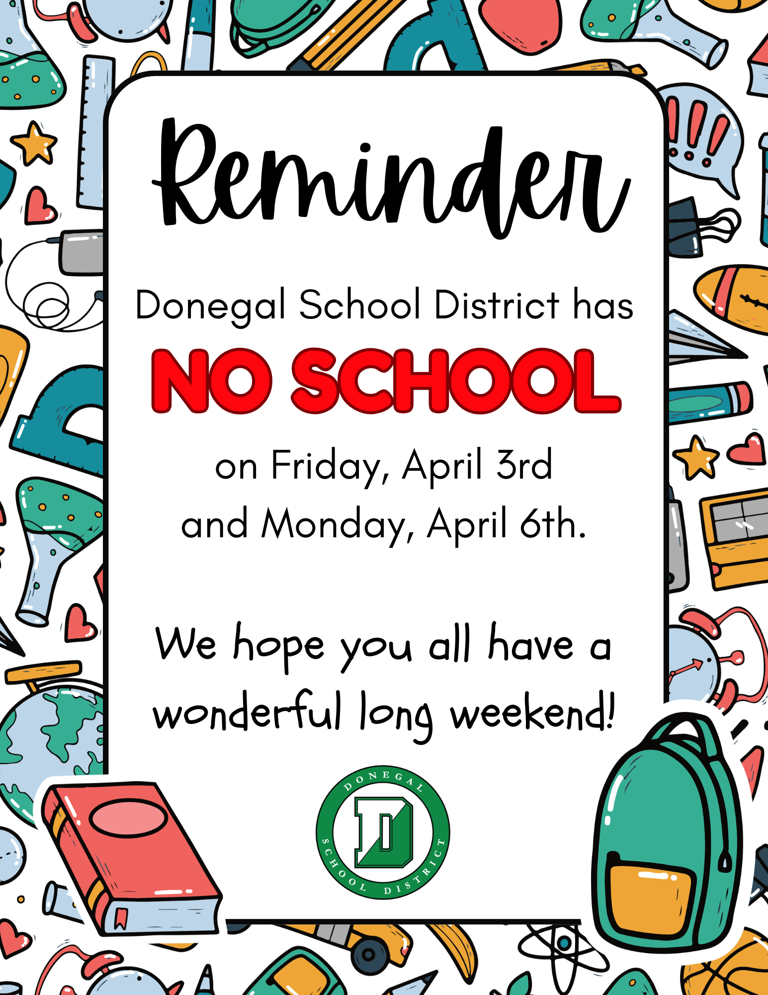 Friday (4/3/26) & Monday (4/6/26) - School Closed